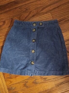 BDG Navy Textured Button-Front Mini Skirt